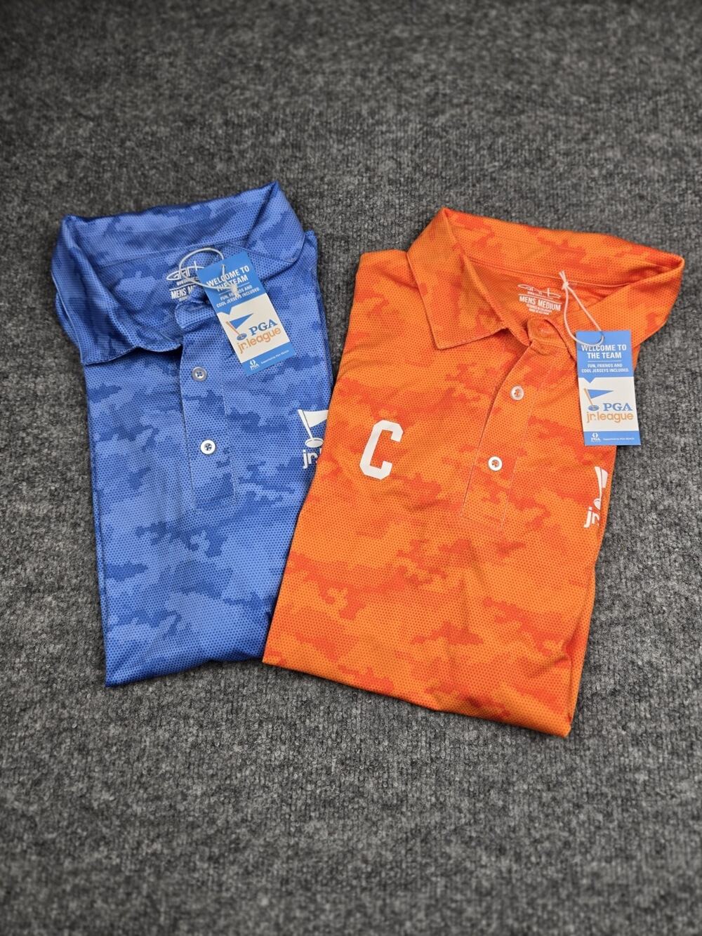 PGA Captains Golf Performance Polo AOP Mens Med Jr League Garb Blue/Orange NWT